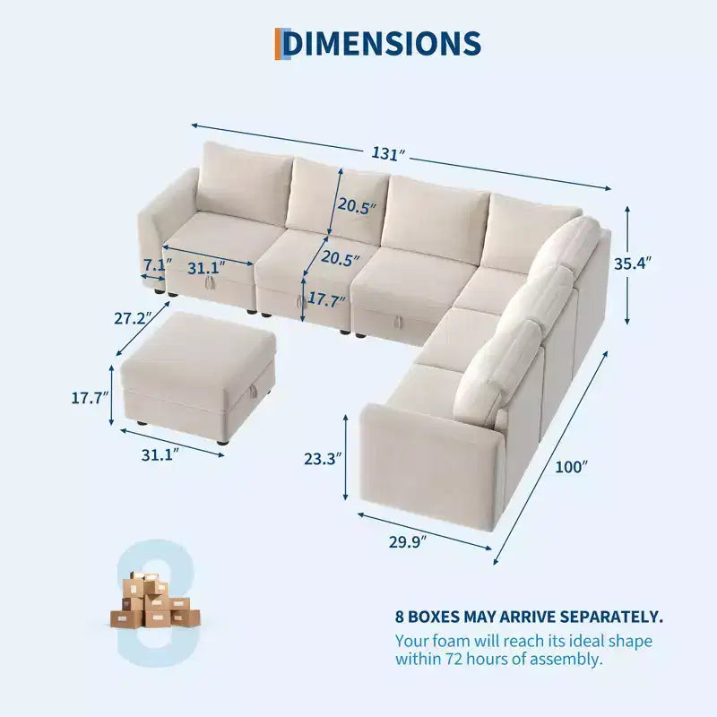 Canapé modulable 108-163 en L/U, 4 à 9 places, modèle Cloud, avec rangement sous toutes les assises, méridienne réversible, convertible en chenille