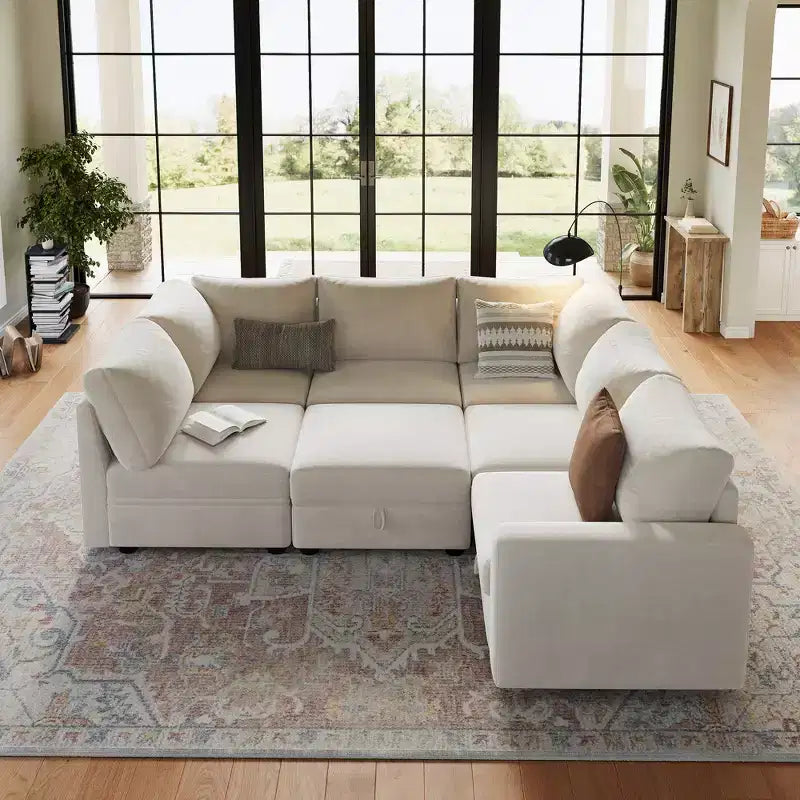Canapé modulable 108-163 en L/U, 4 à 9 places, modèle Cloud, avec rangement sous toutes les assises, méridienne réversible, convertible en chenille