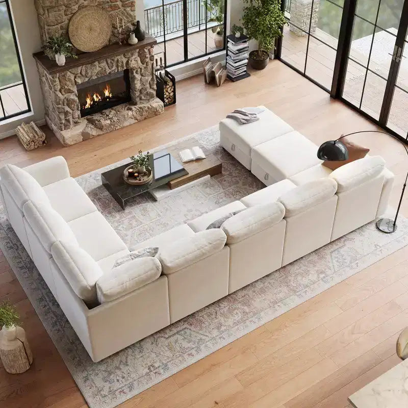 Canapé modulable 108-163 en L/U, 4 à 9 places, modèle Cloud, avec rangement sous toutes les assises, méridienne réversible, convertible en chenille