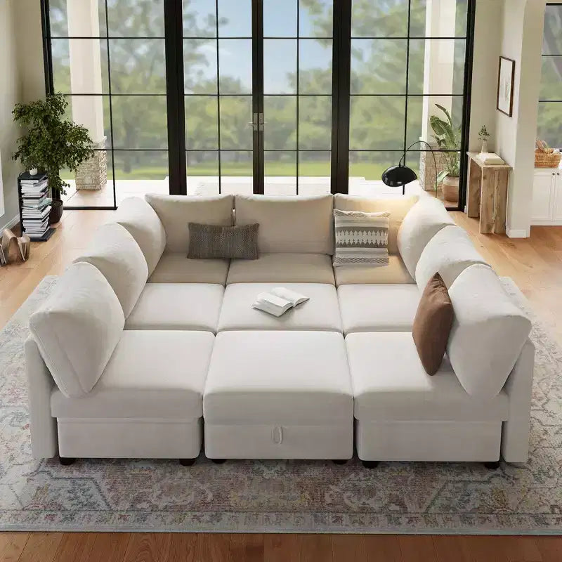Canapé modulable 108-163 en L/U, 4 à 9 places, modèle Cloud, avec rangement sous toutes les assises, méridienne réversible, convertible en chenille