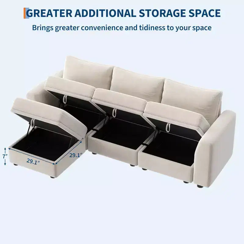 Canapé modulable 108-163 en L/U, 4 à 9 places, modèle Cloud, avec rangement sous toutes les assises, méridienne réversible, convertible en chenille