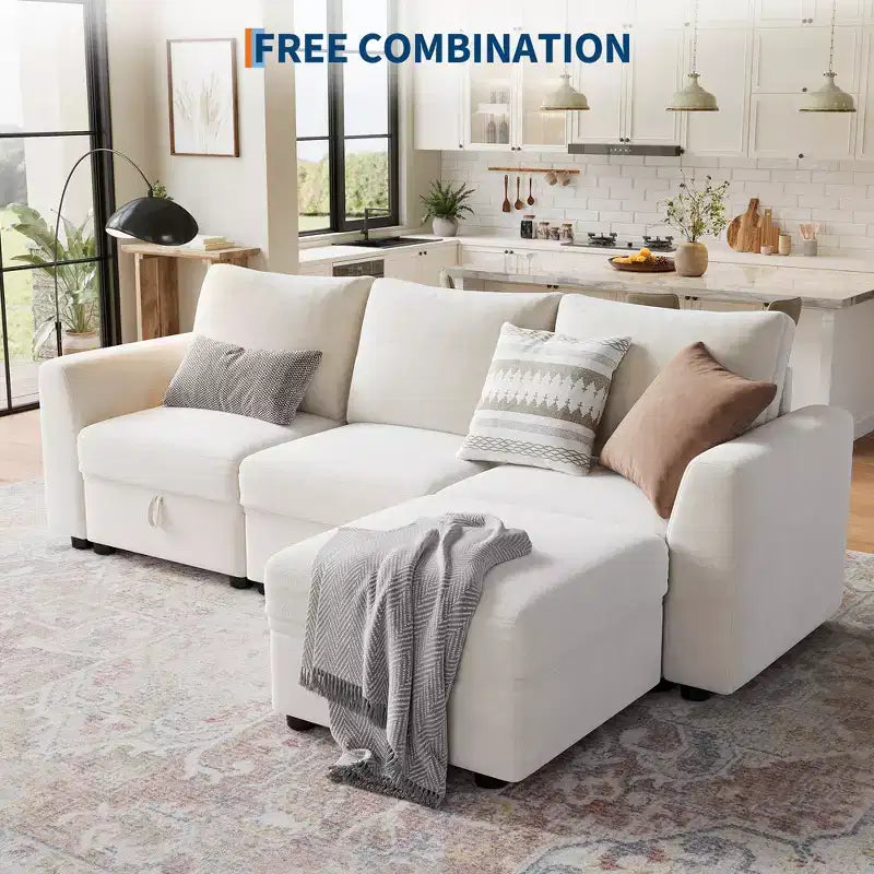 Canapé modulable 108-163 en L/U, 4 à 9 places, modèle Cloud, avec rangement sous toutes les assises, méridienne réversible, convertible en chenille