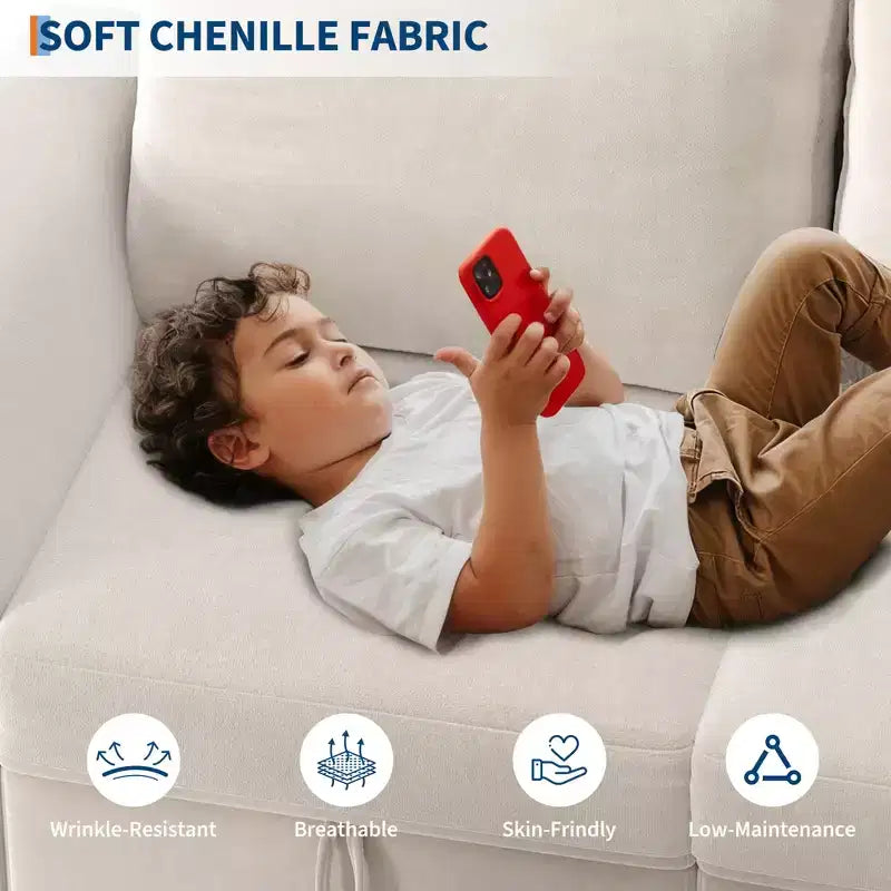 Canapé modulable 108-163 en L/U, 4 à 9 places, modèle Cloud, avec rangement sous toutes les assises, méridienne réversible, convertible en chenille