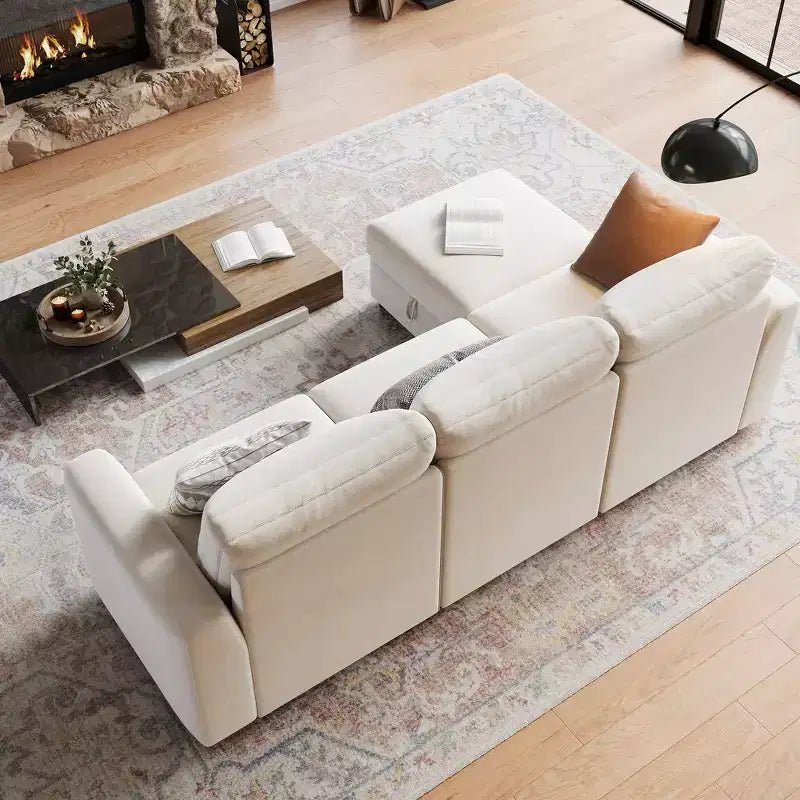Canapé modulable 108-163 en L/U, 4 à 9 places, modèle Cloud, avec rangement sous toutes les assises, méridienne réversible, convertible en chenille