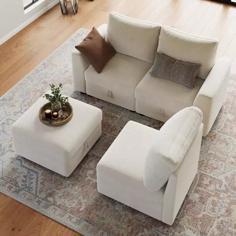 Canapé modulable 108-163 en L/U, 4 à 9 places, modèle Cloud, avec rangement sous toutes les assises, méridienne réversible, convertible en chenille