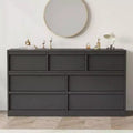 Acekool 7 Drawer Dresser for Bedroom, Wooden Storage Cabinet with Concave Handles, Modern Chest of Drawers Organizer, Black
