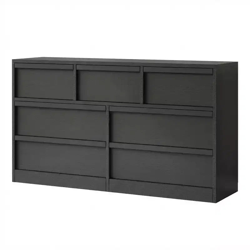Commode à 7 tiroirs Acekool pour chambre à coucher, meuble de rangement en bois avec poignées concaves, organisateur moderne de commode, noir