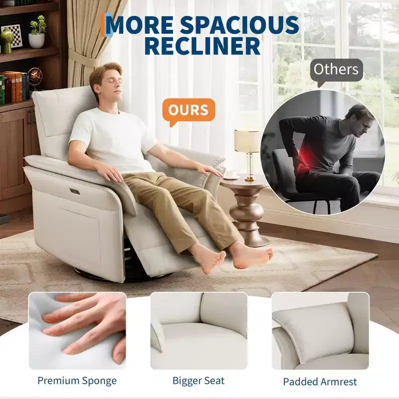 Fauteuil inclinable pivotant Acekool, fauteuil inclinable en cuir PU avec assise profonde pour salon, chambre, chambre d'enfant, blanc