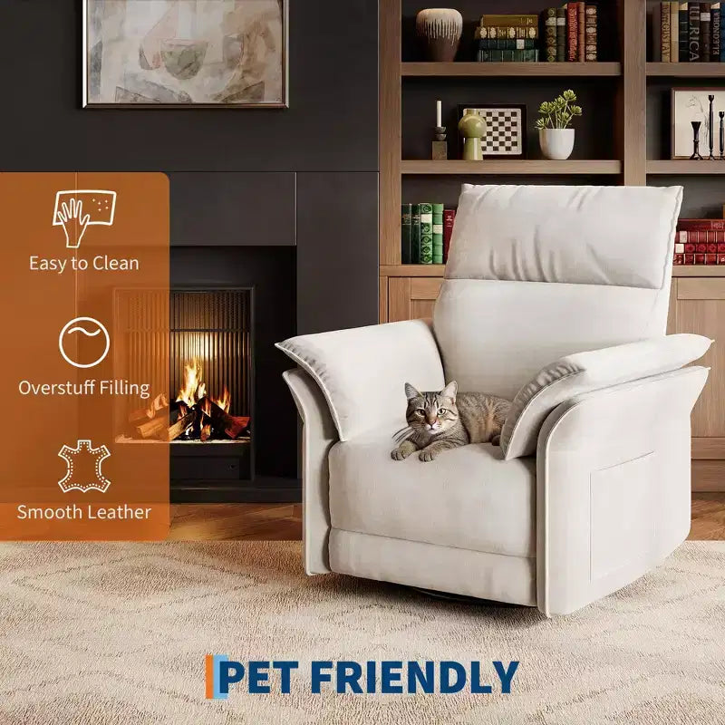 Fauteuil inclinable pivotant Acekool, fauteuil inclinable en cuir PU avec assise profonde pour salon, chambre, chambre d'enfant, blanc