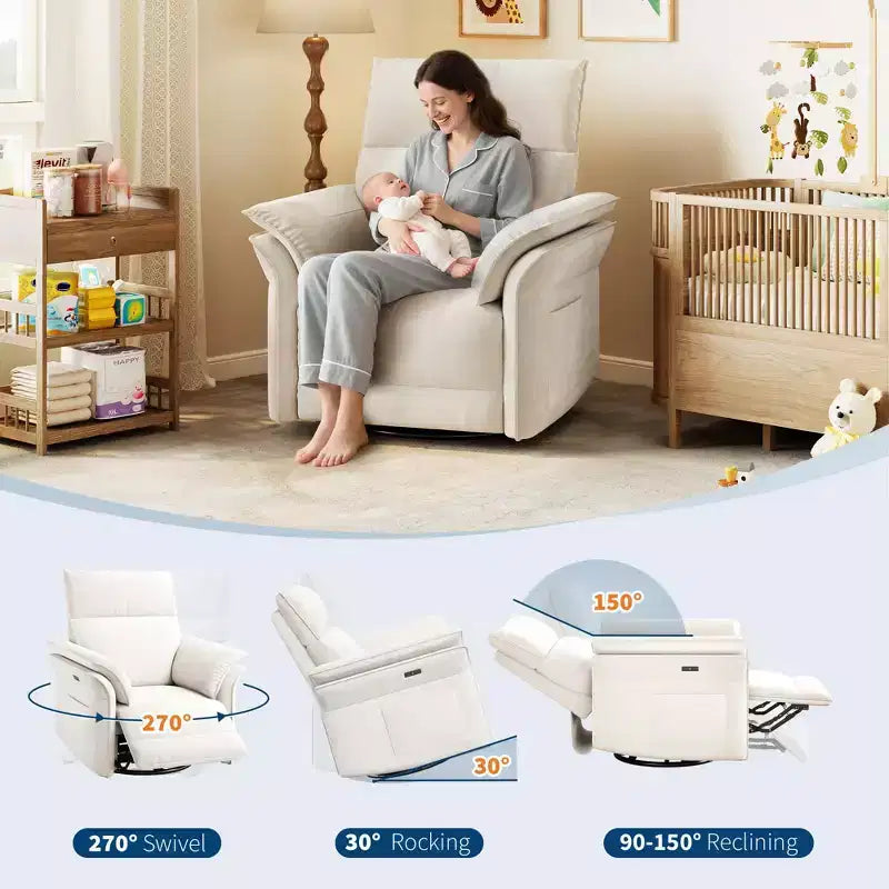 Fauteuil inclinable pivotant Acekool, fauteuil inclinable en cuir PU avec assise profonde pour salon, chambre, chambre d'enfant, blanc
