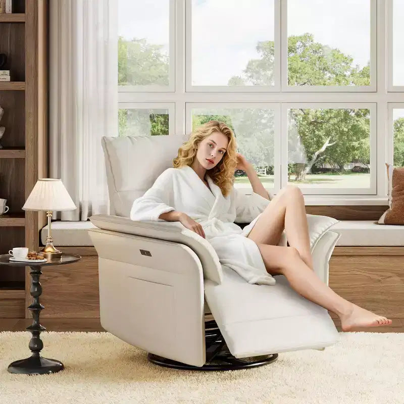 Fauteuil inclinable pivotant Acekool, fauteuil inclinable en cuir PU avec assise profonde pour salon, chambre, chambre d'enfant, blanc