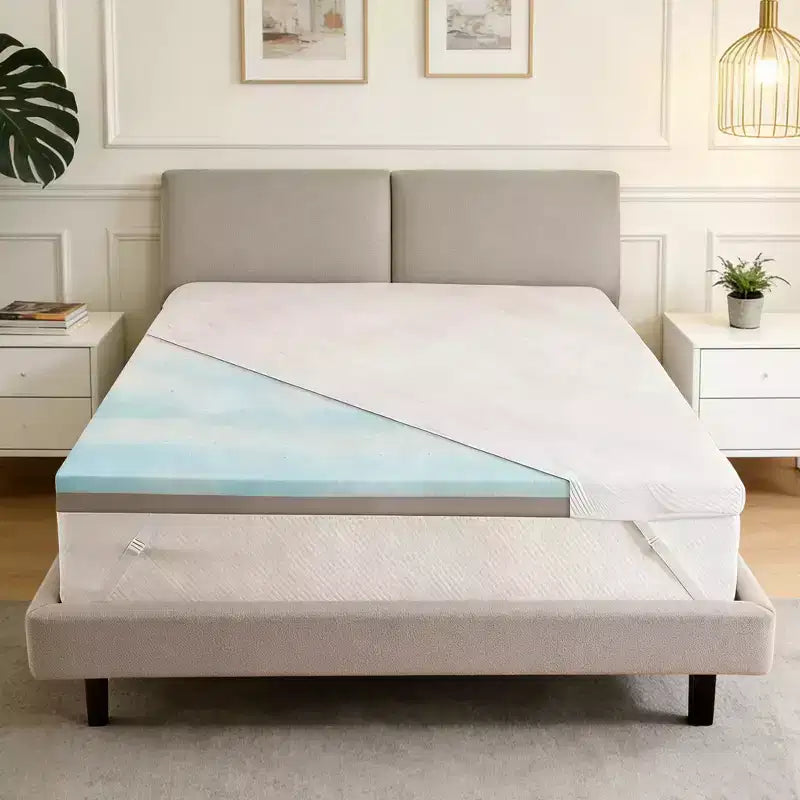 Dyonery Full Size Cooling Gel Memory Foam Mattress Topper  3 Inch Extra Firm with Ice Silk Bamboo Cover for Back Pain Relief