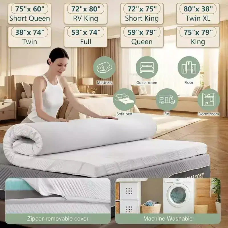 Surmatelas en mousse à mémoire de forme Dyonery pleine taille avec gel rafraîchissant, 7,6 cm, très ferme, avec housse en bambou et soie glacée pour soulager les maux de dos