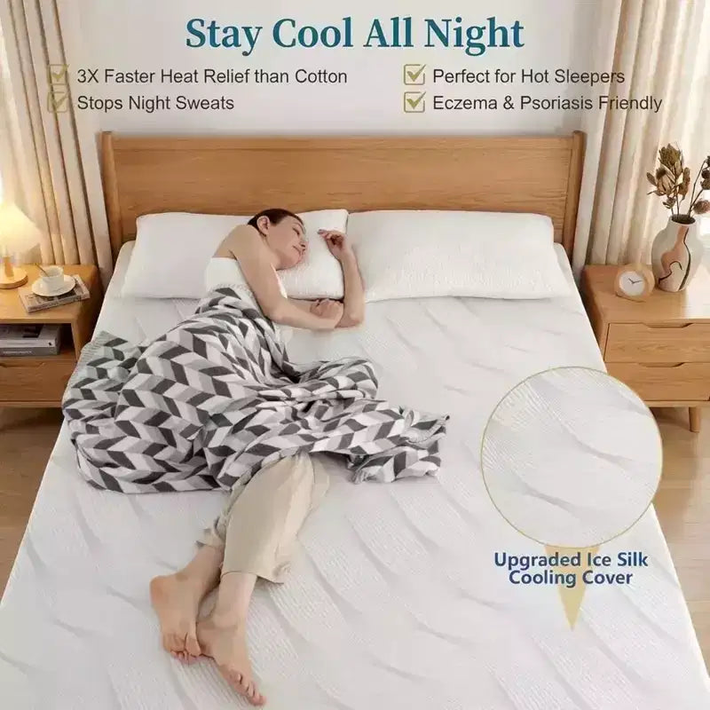Surmatelas en mousse à mémoire de forme Dyonery pleine taille avec gel rafraîchissant, 7,6 cm, très ferme, avec housse en bambou et soie glacée pour soulager les maux de dos