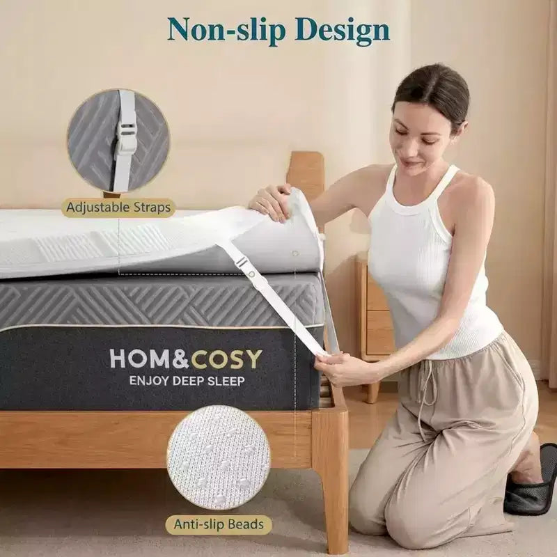 Surmatelas en mousse à mémoire de forme Dyonery pleine taille avec gel rafraîchissant, 7,6 cm, très ferme, avec housse en bambou et soie glacée pour soulager les maux de dos