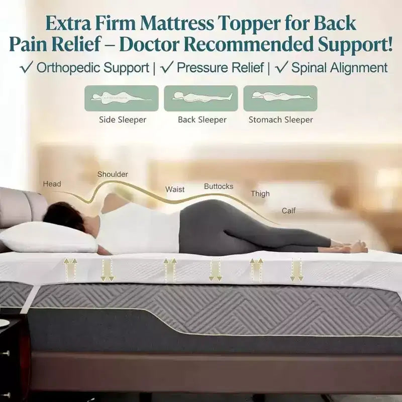 Surmatelas en mousse à mémoire de forme Dyonery pleine taille avec gel rafraîchissant, 7,6 cm, très ferme, avec housse en bambou et soie glacée pour soulager les maux de dos