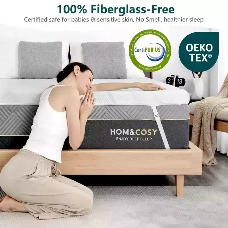 Surmatelas en mousse à mémoire de forme Dyonery pleine taille avec gel rafraîchissant, 7,6 cm, très ferme, avec housse en bambou et soie glacée pour soulager les maux de dos