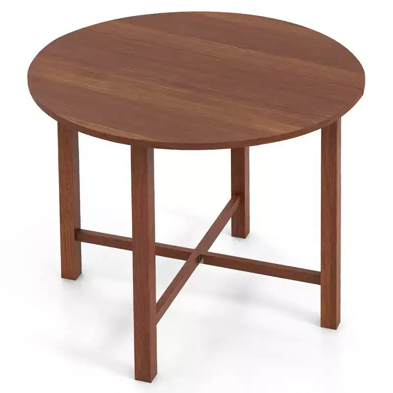 Costway Table de cuisine pliable de 91 cm, Table à manger ronde avec pieds en bois d'hévéa massif