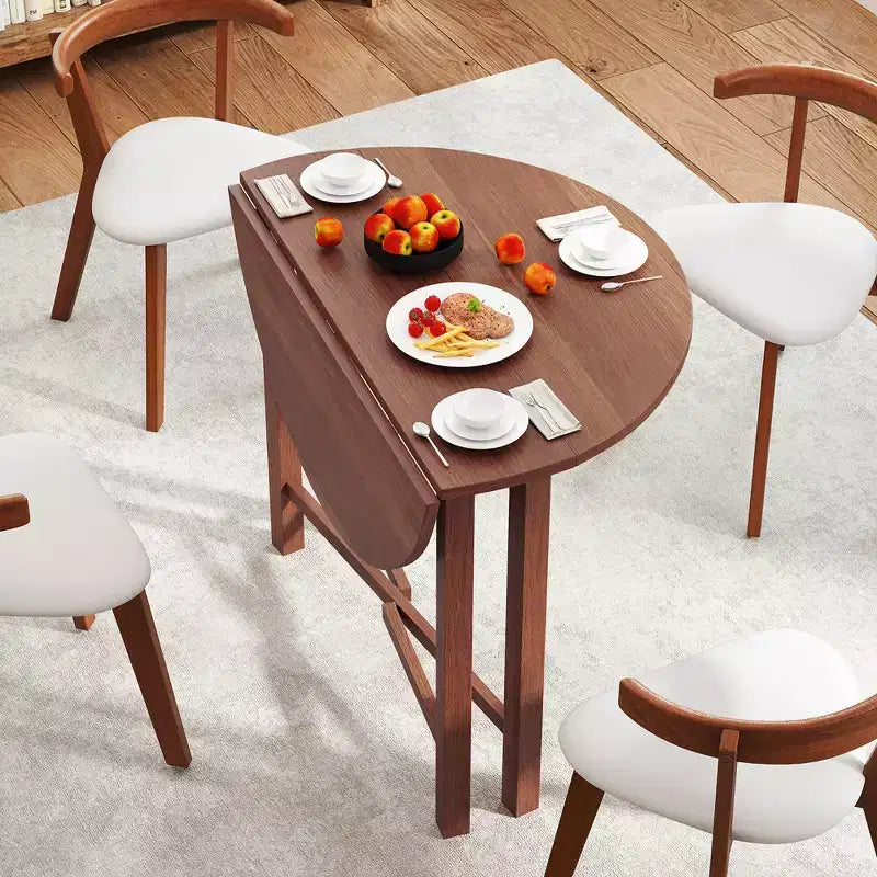 Costway Table de cuisine pliable de 91 cm, Table à manger ronde avec pieds en bois d'hévéa massif