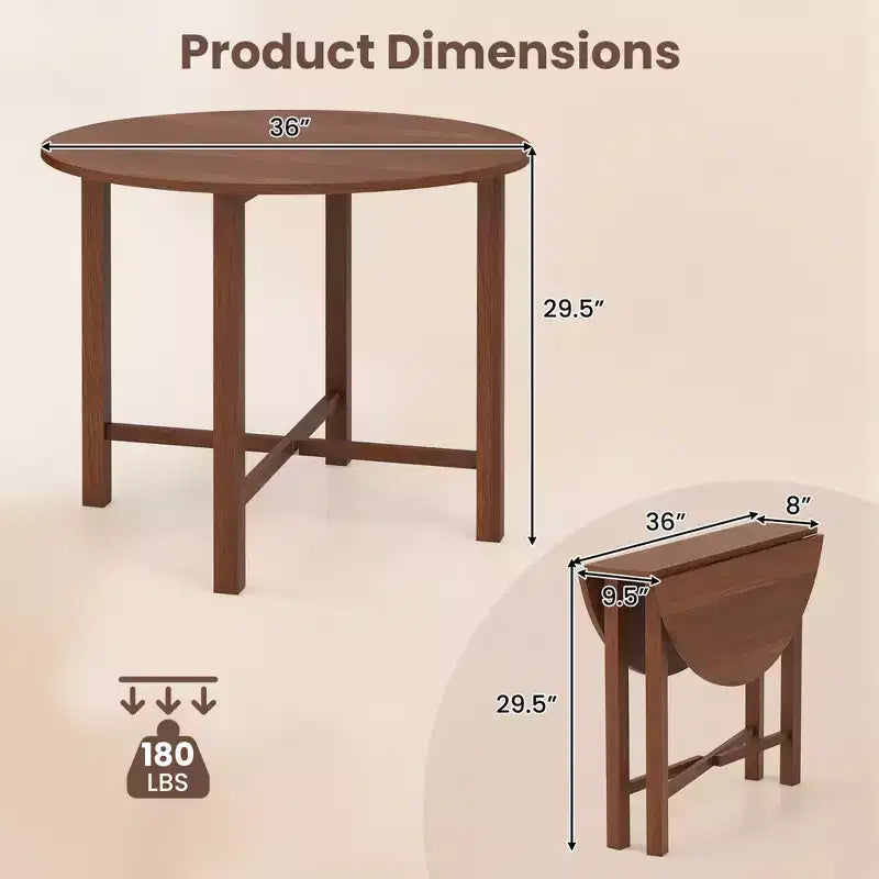 Costway Table de cuisine pliable de 91 cm, Table à manger ronde avec pieds en bois d'hévéa massif