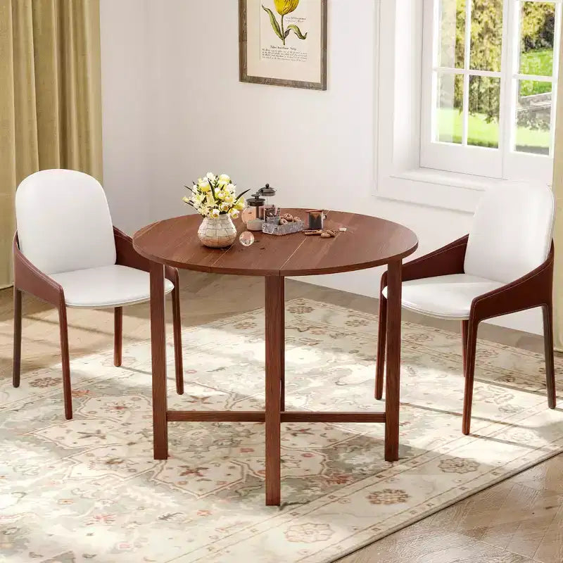 Costway Table de cuisine pliable de 91 cm, Table à manger ronde avec pieds en bois d'hévéa massif