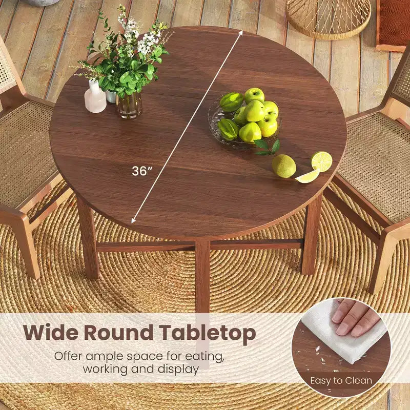 Costway Table de cuisine pliable de 91 cm, Table à manger ronde avec pieds en bois d'hévéa massif