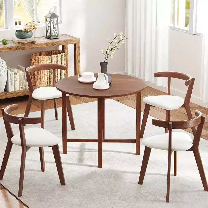 Costway Table de cuisine pliable de 91 cm, Table à manger ronde avec pieds en bois d'hévéa massif