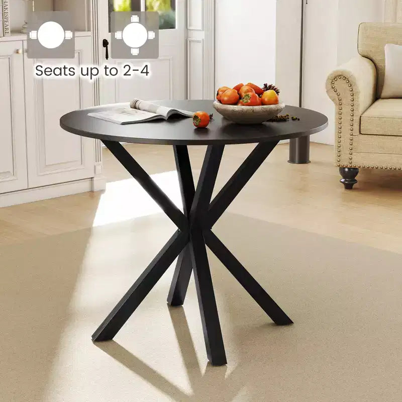 Table à manger ronde de ferme Costway 36" pour 4 personnes avec piédestal stable et entrecroisé, noire