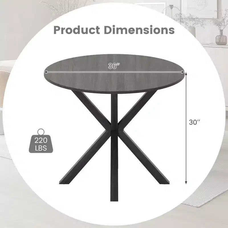 Table à manger ronde de ferme Costway 36" pour 4 personnes avec piédestal stable et entrecroisé, noire