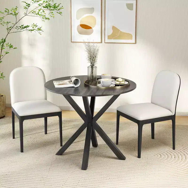 Table à manger ronde de ferme Costway 36" pour 4 personnes avec piédestal stable et entrecroisé, noire