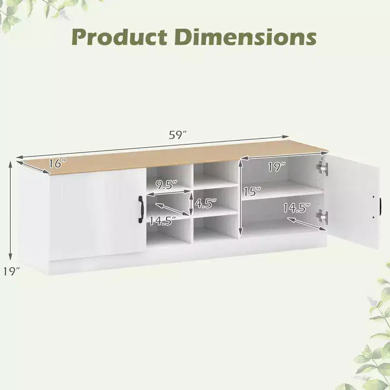 Banc à chaussures 2 portes Costway avec étagères réglables et espace de rangement caché Naturel + Blanc/Blanc