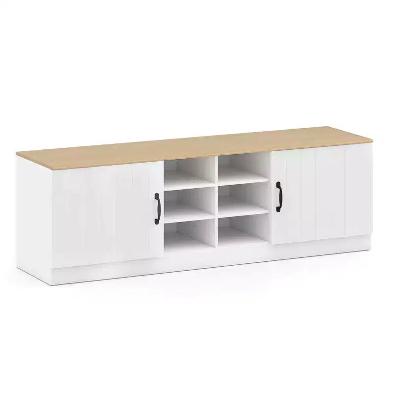 Banc à chaussures 2 portes Costway avec étagères réglables et espace de rangement caché Naturel + Blanc/Blanc