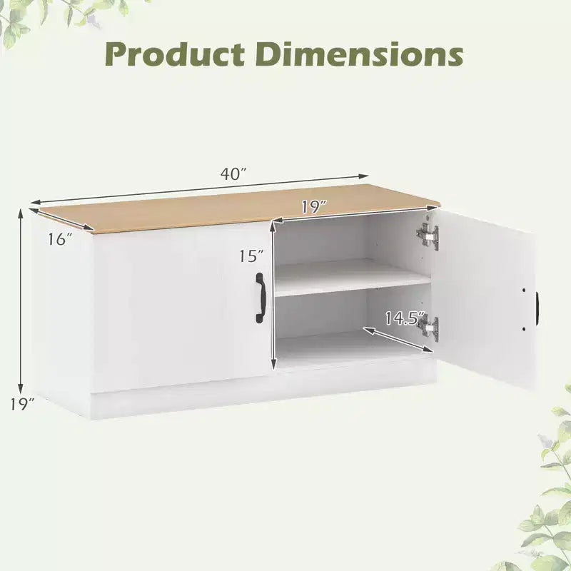 Banc à chaussures 2 portes Costway avec étagères réglables et espace de rangement caché Naturel + Blanc/Blanc