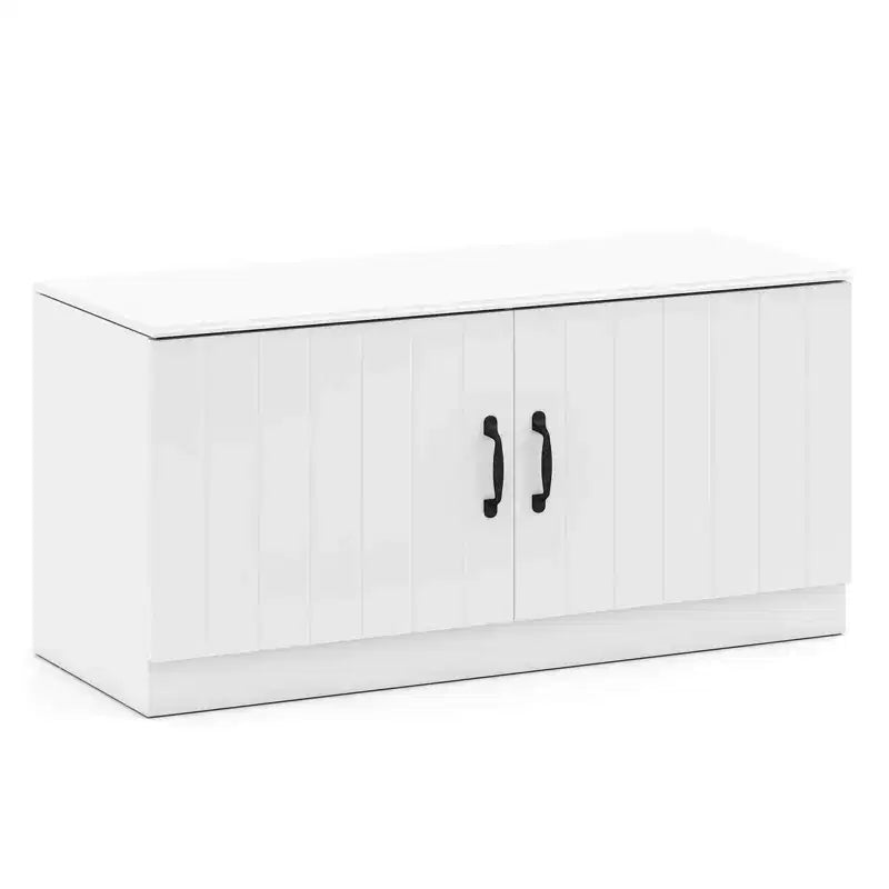 Banc à chaussures 2 portes Costway avec étagères réglables et espace de rangement caché Naturel + Blanc/Blanc