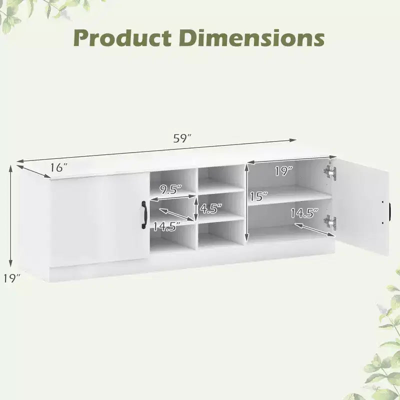 Banc à chaussures 2 portes Costway avec étagères réglables et espace de rangement caché Naturel + Blanc/Blanc