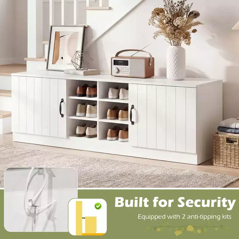 Banc à chaussures 2 portes Costway avec étagères réglables et espace de rangement caché Naturel + Blanc/Blanc