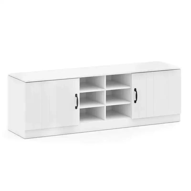 Banc à chaussures 2 portes Costway avec étagères réglables et espace de rangement caché Naturel + Blanc/Blanc