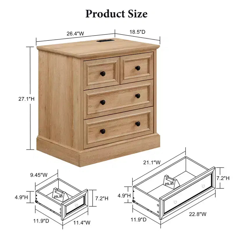 Table de chevet avec 4 tiroirs de rangement, table de nuit large de 66 cm avec station de charge, tables d'appoint en bois pour chambre à coucher, salon