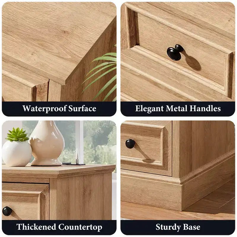 Table de chevet avec 4 tiroirs de rangement, table de nuit large de 66 cm avec station de charge, tables d'appoint en bois pour chambre à coucher, salon