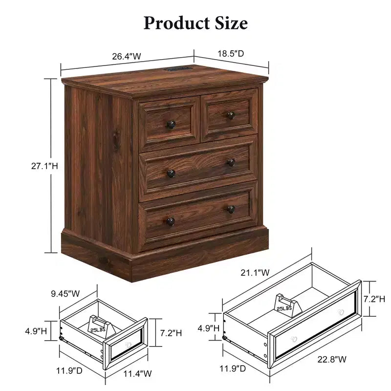 Table de chevet avec 4 tiroirs de rangement, table de nuit large de 66 cm avec station de charge, tables d'appoint en bois pour chambre à coucher, salon