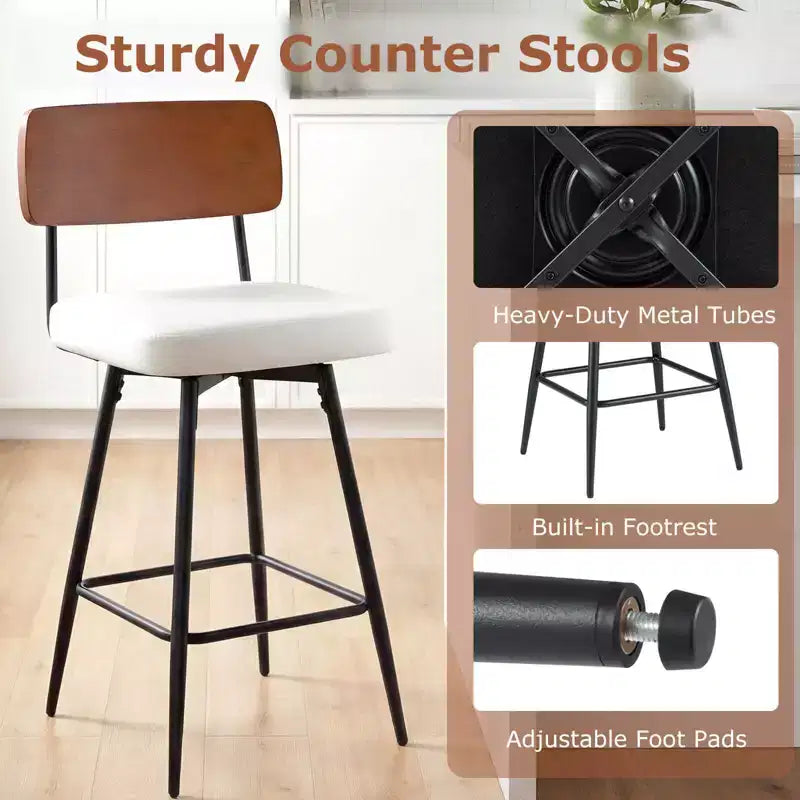 Lot de 2/4 tabourets de bar rembourrés Costway 27 avec dossier en bois et pieds en métal, repose-pieds Noir/Blanc