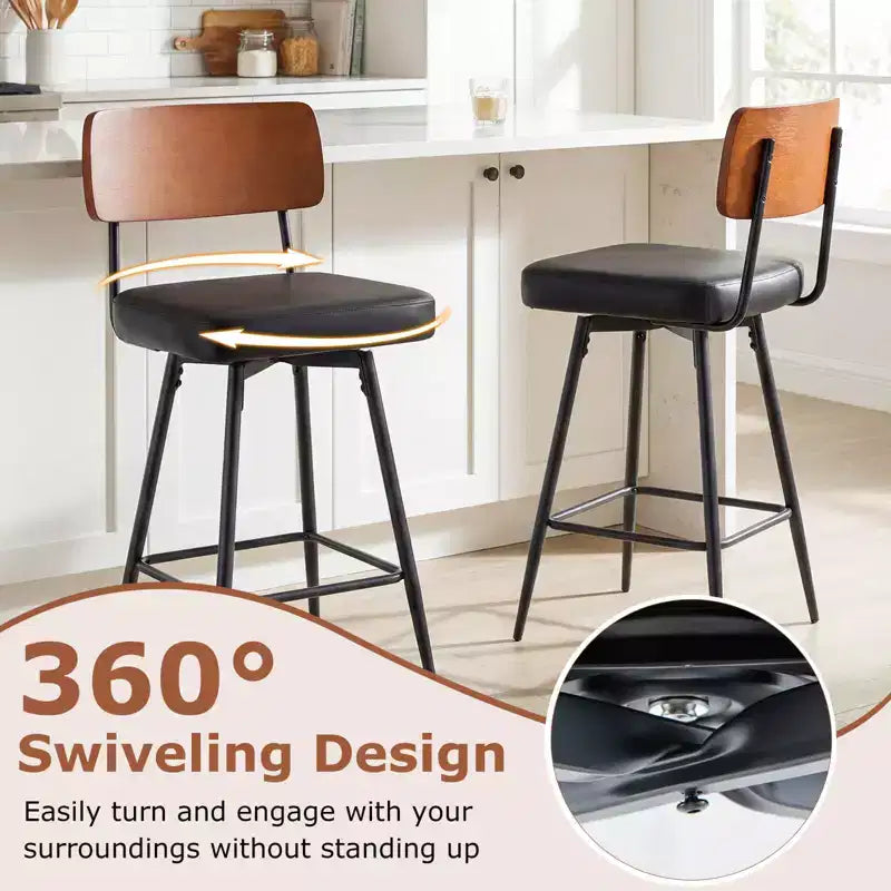 Lot de 2/4 tabourets de bar rembourrés Costway 27 avec dossier en bois et pieds en métal, repose-pieds Noir/Blanc