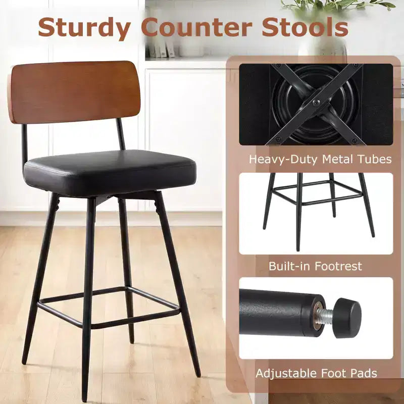 Lot de 2/4 tabourets de bar rembourrés Costway 27 avec dossier en bois et pieds en métal, repose-pieds Noir/Blanc