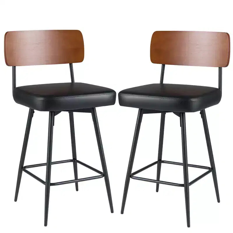 Costway 27 Padded Counter Barstools Set of 2/4 with Wooden Backrest & Metal Legs, Footrest Black/White
