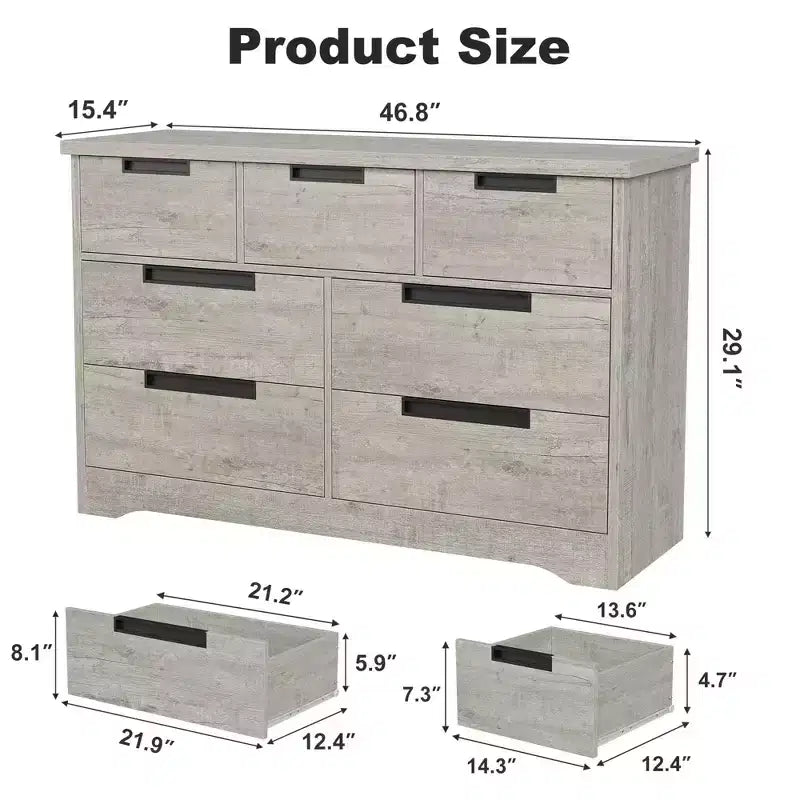 COZONY Commode à 7 tiroirs de 118,9 cm de large, en chêne naturel, avec poignées intégrées