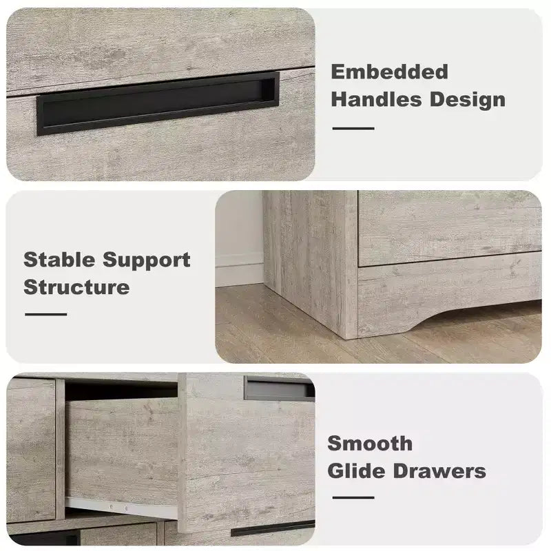 COZONY Commode à 7 tiroirs de 118,9 cm de large, en chêne naturel, avec poignées intégrées