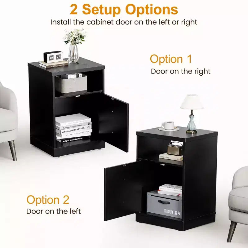 Table de chevet moderne avec porte et étagère ouverte