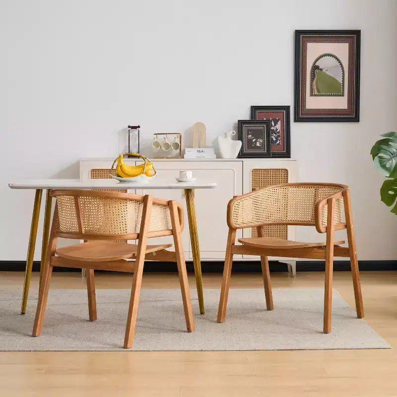 Chaises de salle à manger Christopher Knight Home Stellan en bois d'hévéa et rotin, avec dossier incurvé