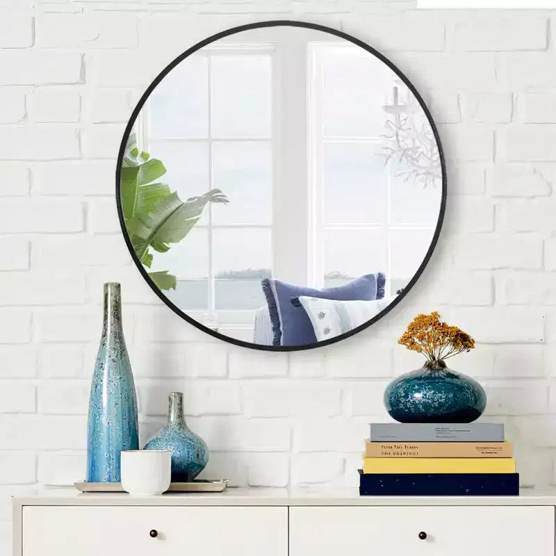 Miroir mural rond de 24 pouces, cadre en aluminium, miroir de salle de bain mural, verre HD incassable sans distorsion, miroir de courtoisie pour salon, entrée, chambre à coucher