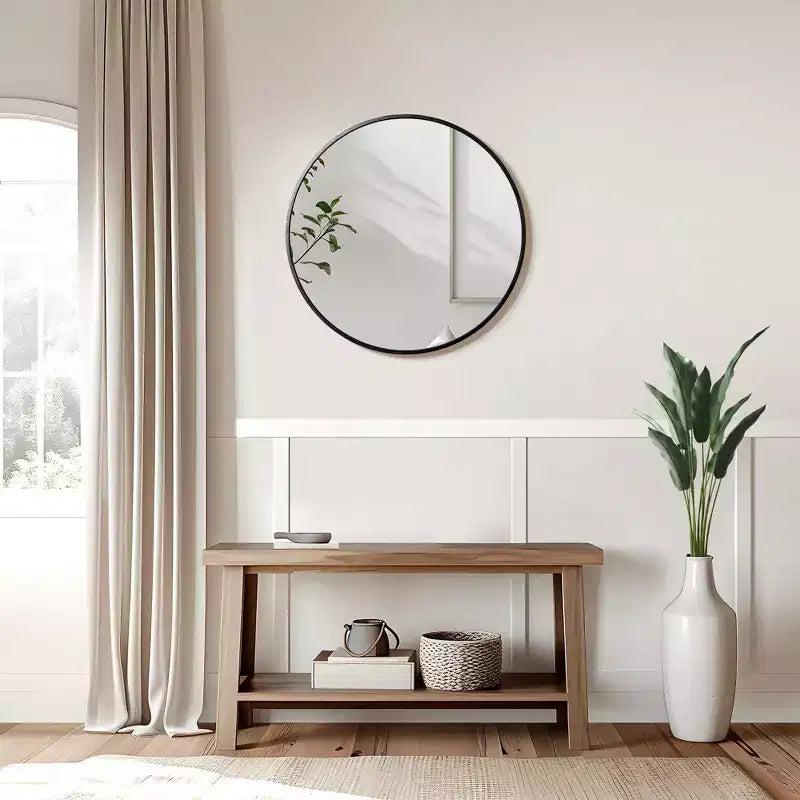 Miroir mural rond de 24 pouces, cadre en aluminium, miroir de salle de bain mural, verre HD incassable sans distorsion, miroir de courtoisie pour salon, entrée, chambre à coucher